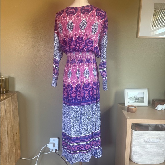 Free People Bohemian Patterned Dress Small Midi Length Long Sleeve - Picture 5 of 5